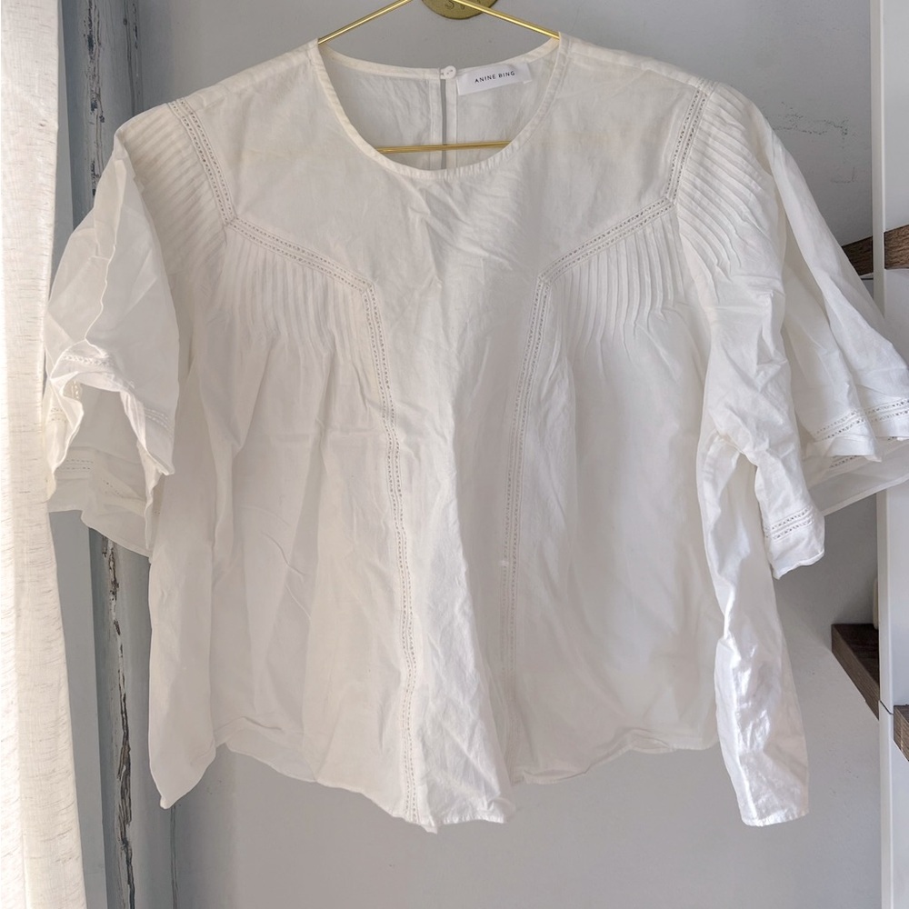 Anine Bing White Cotton Pintuck Blouse